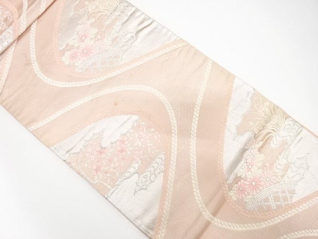 JAPANESE KIMONO / ANTIQUE FUKURO OBI / SILK / WOVEN STREAM & FLOWER